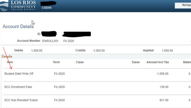 Screenshot of eServices financial account page