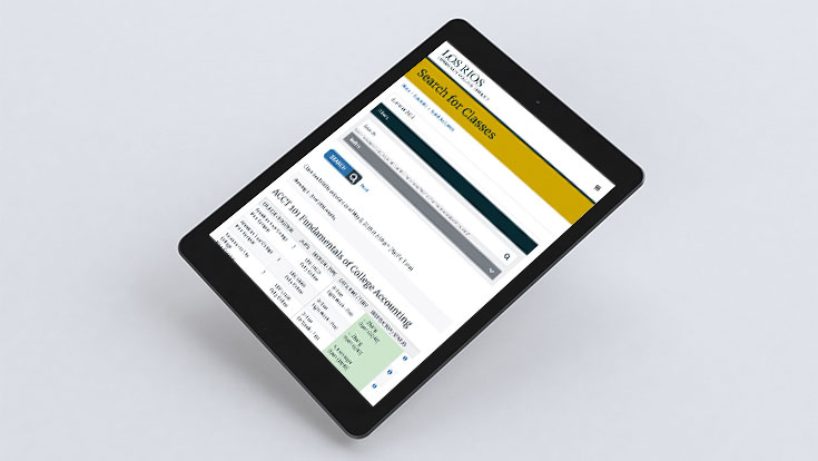 The class schedules interface on a tablet