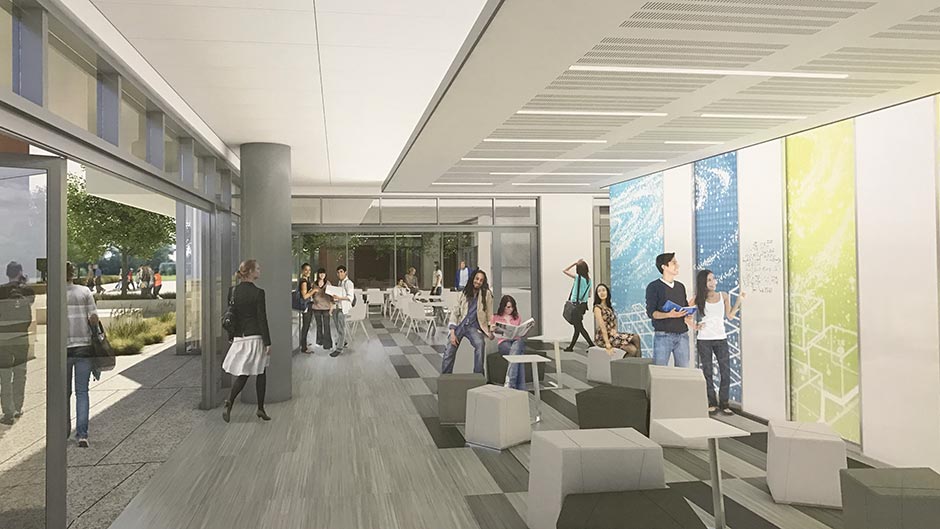 Rendering of ARC STEM building interior first floor lobby