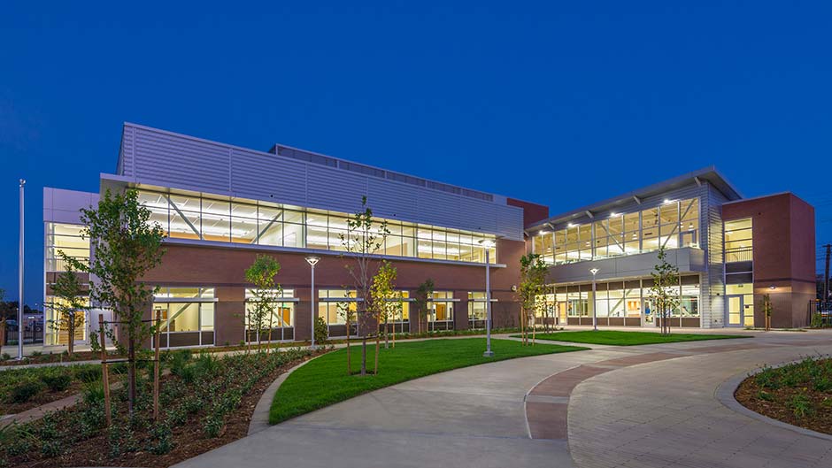 Exterior of RCC courtyard in the evening