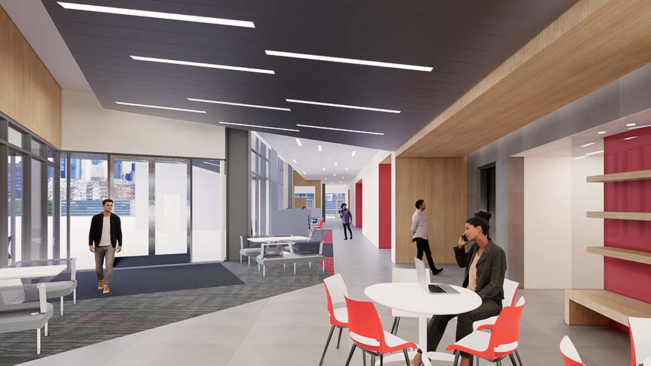 Interior rendering of SCC Natural Sciences Building lobby