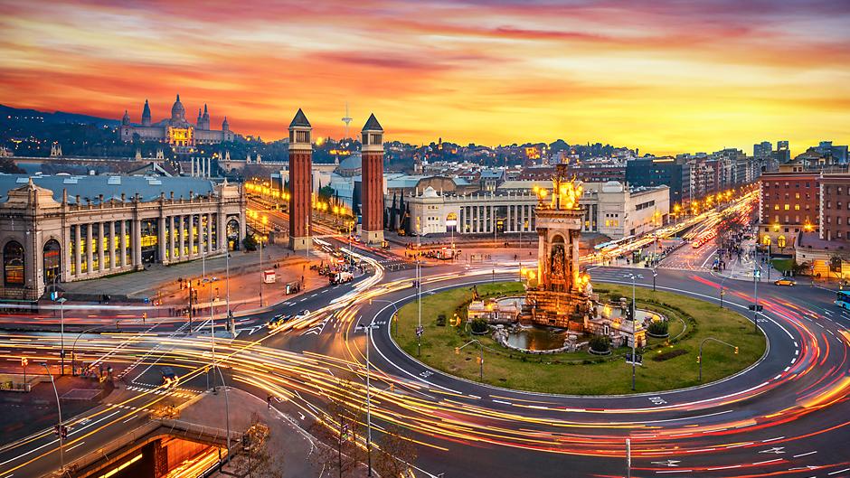 Barcelona Spain city at dusk